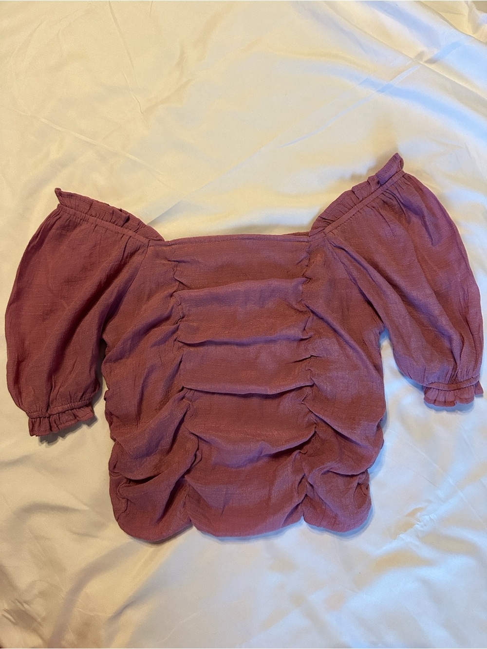 L Love Off-Shoulder Ruched Women’s Top in Mauve